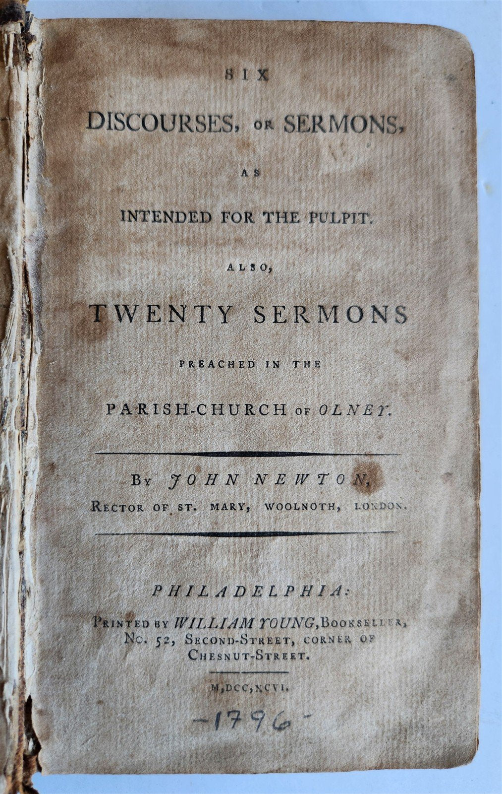 1796 PHILADELPHIA IMPRINT - SERMONS by John Newton ANTIQUE
