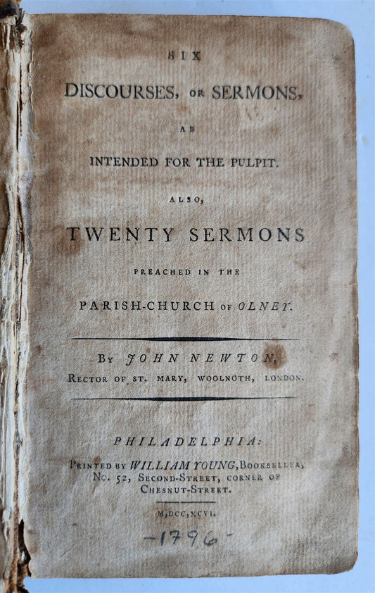 1796 PHILADELPHIA IMPRINT - SERMONS by John Newton ANTIQUE