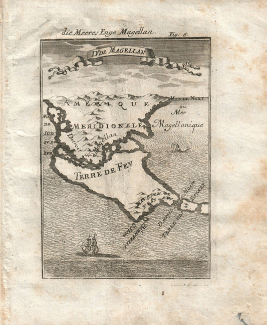1719 MAP STRAIT OF MAGELLAN plate 6 from Beschreibung Des gantzen Welt-Kreises