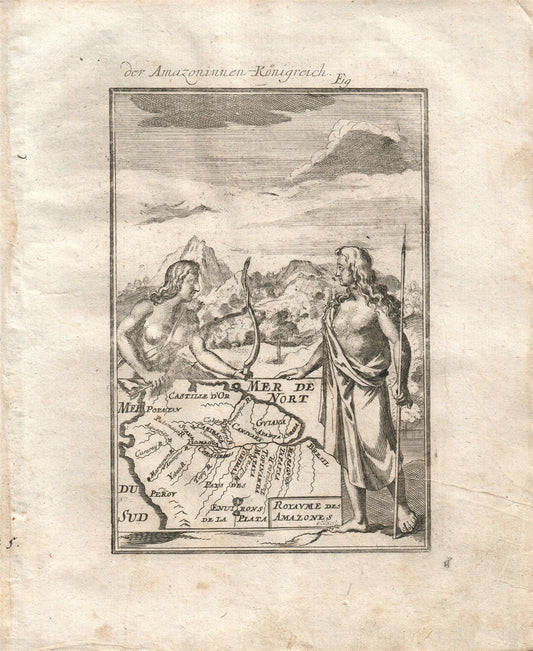 1719 KINGDOM of AMAZONS MAP plate from Beschreibung Des gantzen Welt-Kreises