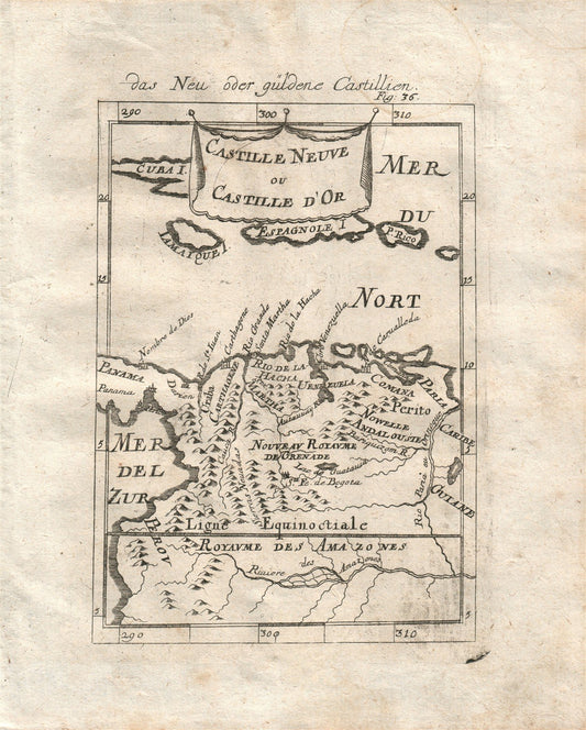 1719 CASTILLE NEUVE ou CASTILLE d'OR MAP -Beschreibung Des gantzen Welt-Kreises