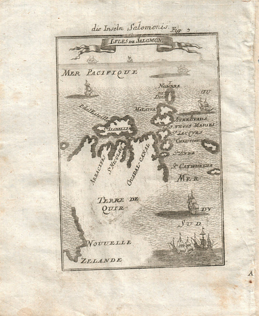 1719 SOLOMON ISLANDS MAP plate 3 from Beschreibung Des gantzen Welt-Kreises
