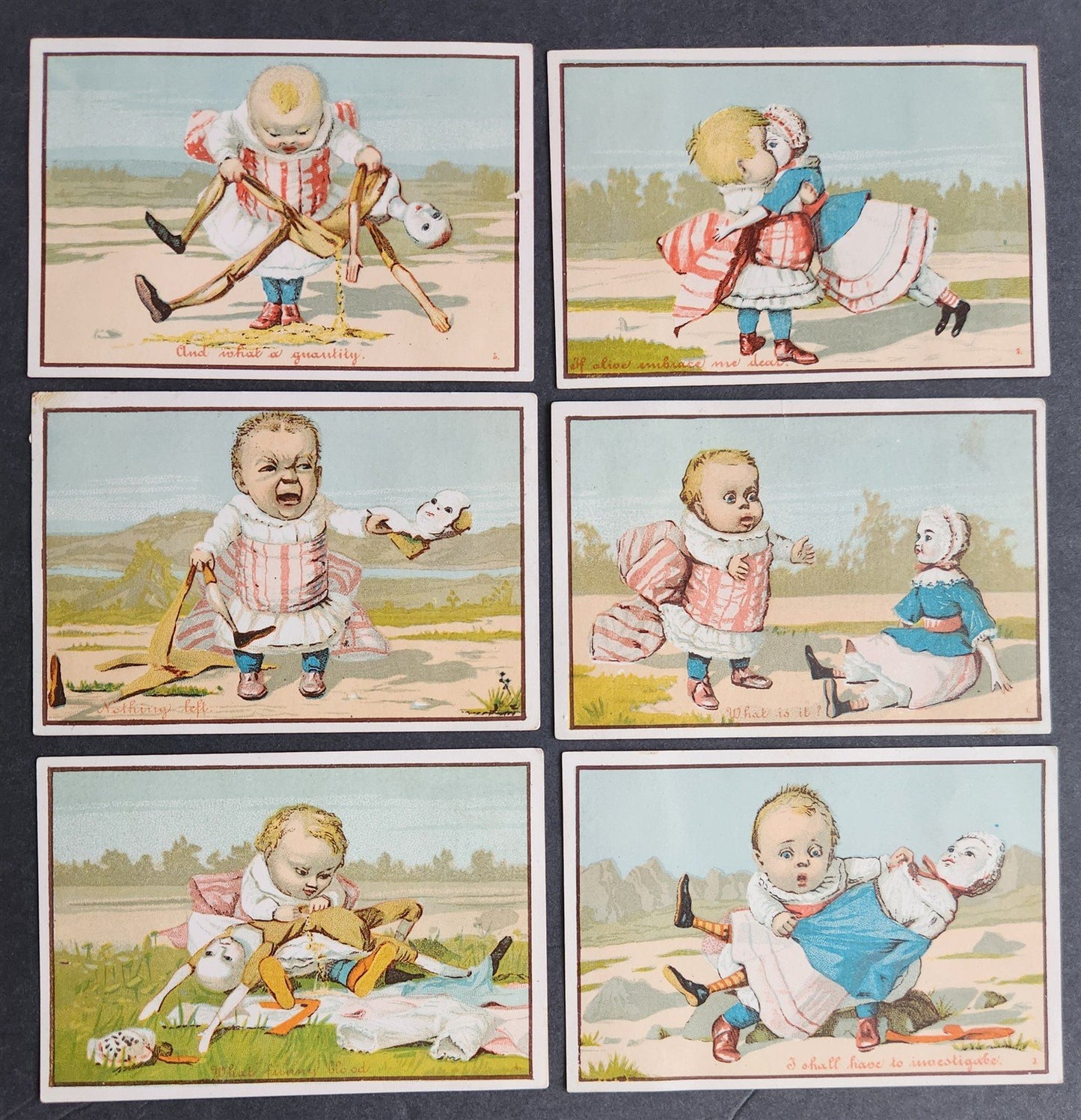 6 ANTIQUE VICTORIAN TRADE CARDS - BABY w/ DOLLS