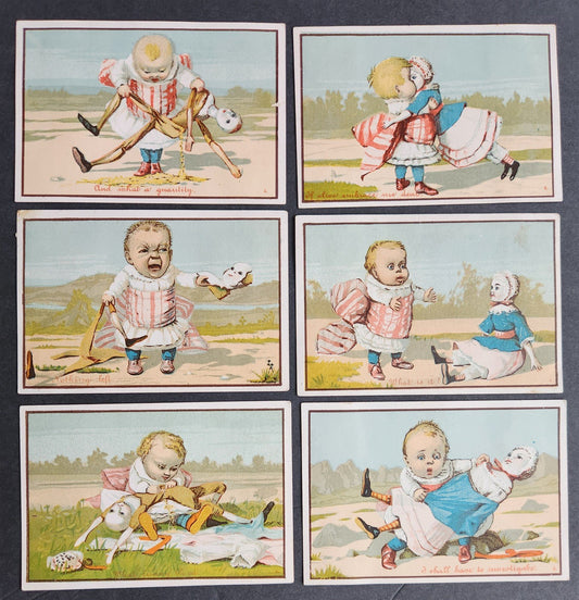 6 ANTIQUE VICTORIAN TRADE CARDS - BABY w/ DOLLS