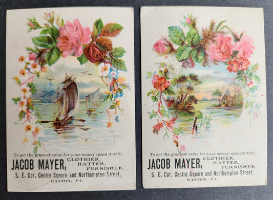 EASTON PA 2 ANTIQUE VICTORIAN TRADE CARDS - CLOTHIER HATTER FURNISHER