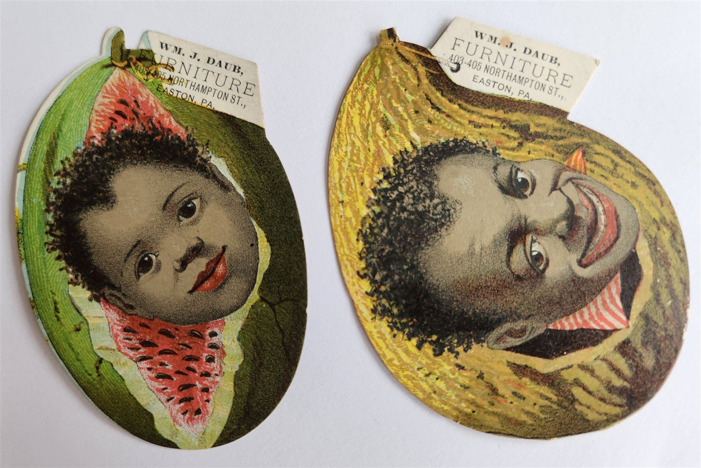 EASTON PA 2 BLACK AMERICANA ANTIQUE VICTORIAN TRADE CARDS - DAUB FURNITURE