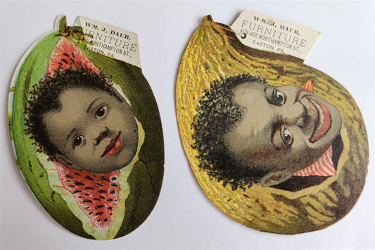 EASTON PA 2 BLACK AMERICANA ANTIQUE VICTORIAN TRADE CARDS - DAUB FURNITURE