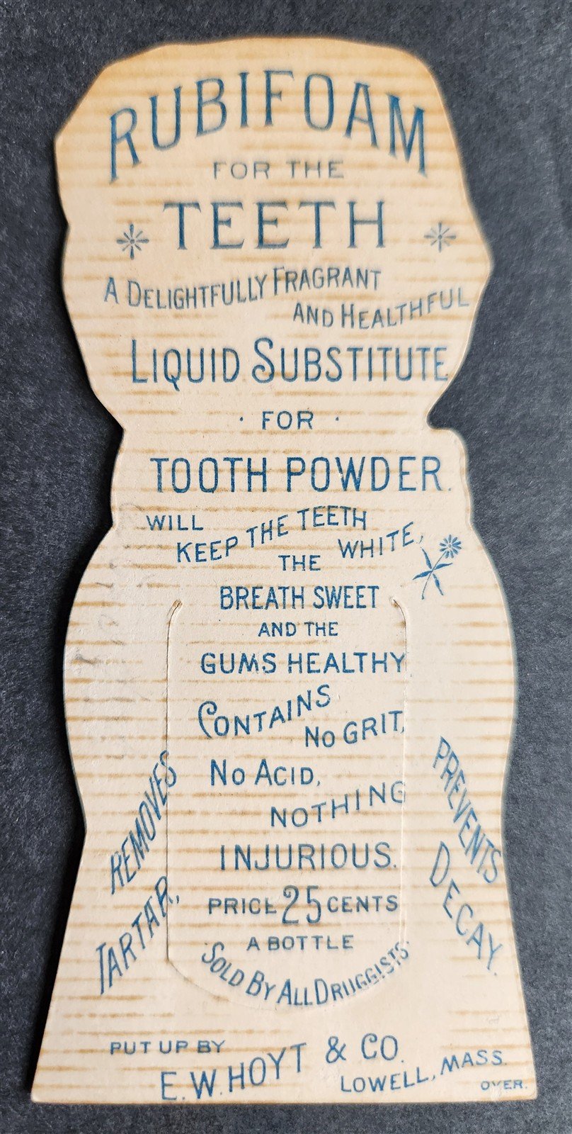 LOWELL MA ANTIQUE VICTORIAN TRADE CARD - RUBIFOAM for TEETH