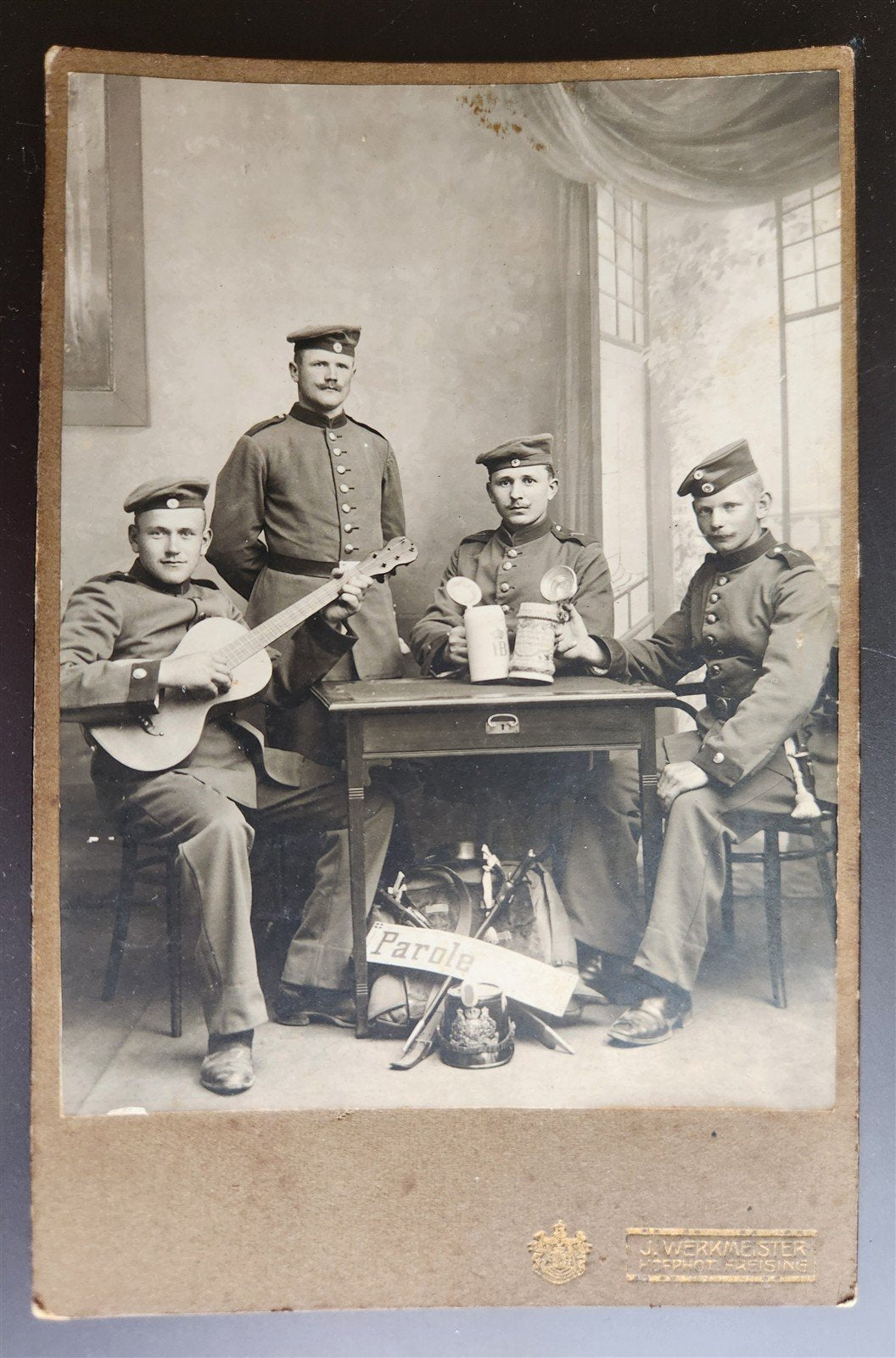 MILITARY MUSICIAN w/ GUITAR GERMAN WWI ERA PHOTO antique