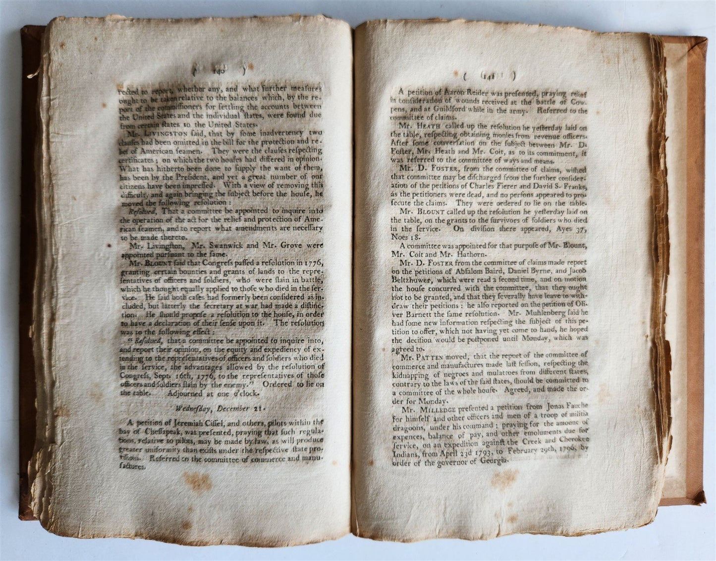 1796 AMERICAN SENATOR REPORT of DEBATES in CONGRESS of UNITED STATES antique