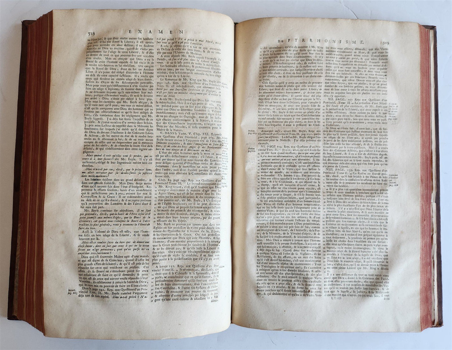 1733 EXAMEN du PYRRHONISME antique ATTACK on BAYLE HUET LEIBNIZ & WOLFF