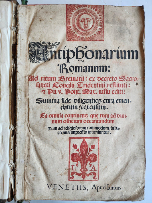 1586 ANTIPHONARIUM ROMANUM antique 16th CENTURY w/ ORIGINAL BINDING
