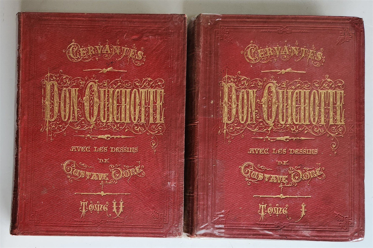 1869 DON QUIXOTE by CERVANTES illustrated by GUSTAVE DORE antique 2 FOLIO VOLS