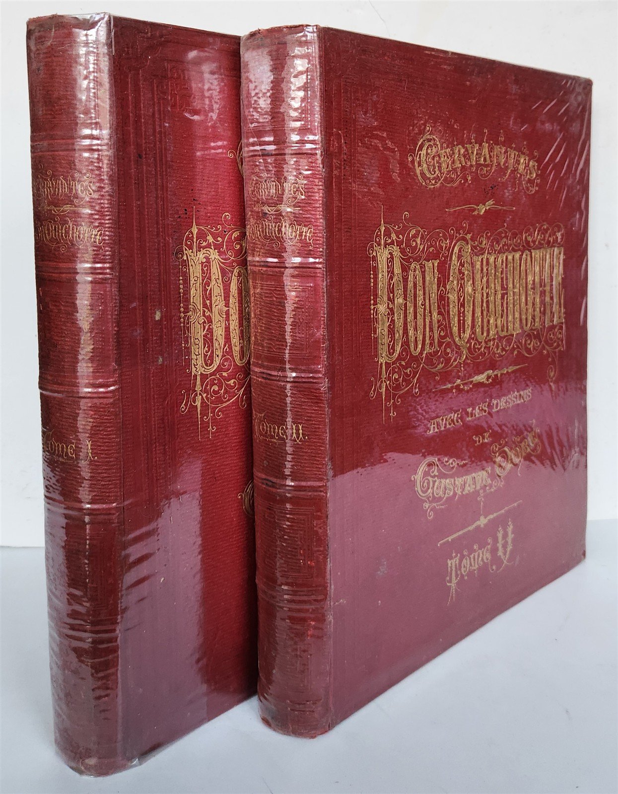 1869 DON QUIXOTE by CERVANTES illustrated by GUSTAVE DORE antique 2 FOLIO VOLS