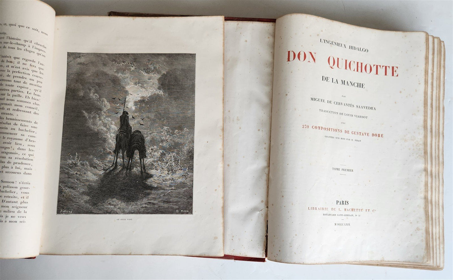 1869 DON QUIXOTE by CERVANTES illustrated by GUSTAVE DORE antique 2 FOLIO VOLS