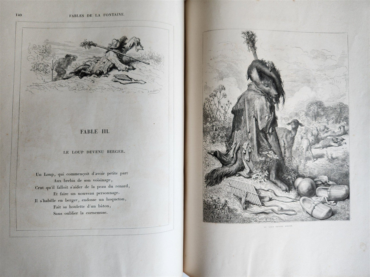 1868 FABLES by J. de LA FONTAINE illustrated by GUSTAVE DORE antique FOLIO