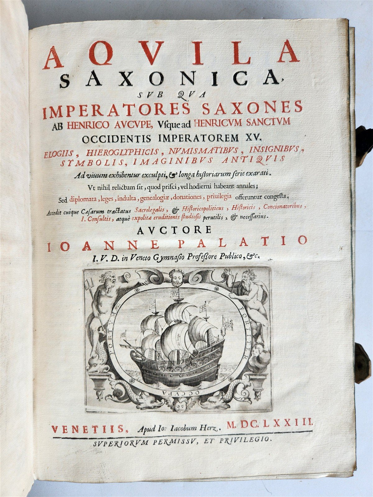 1673 SAXONY & BAVARIA HISTORY ILLUSTRATED FOLIO antique PIGSKIN BINDING