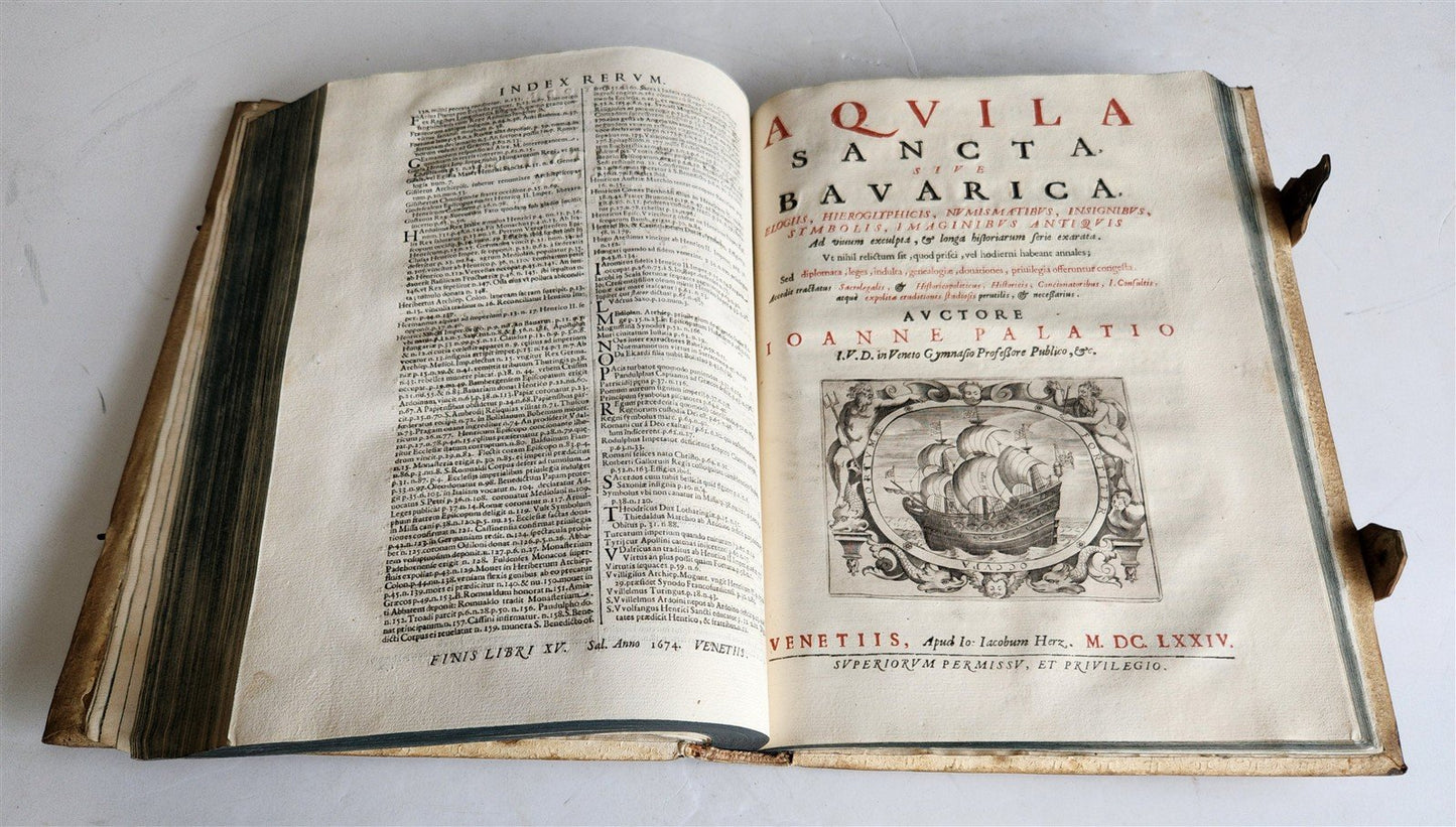 1673 SAXONY & BAVARIA HISTORY ILLUSTRATED FOLIO antique PIGSKIN BINDING