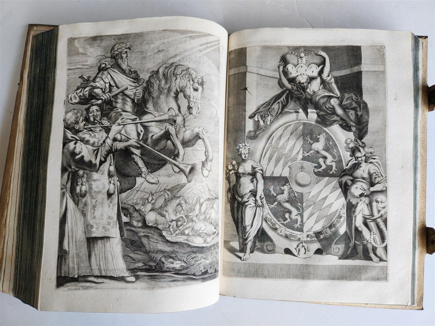 1673 SAXONY & BAVARIA HISTORY ILLUSTRATED FOLIO antique PIGSKIN BINDING