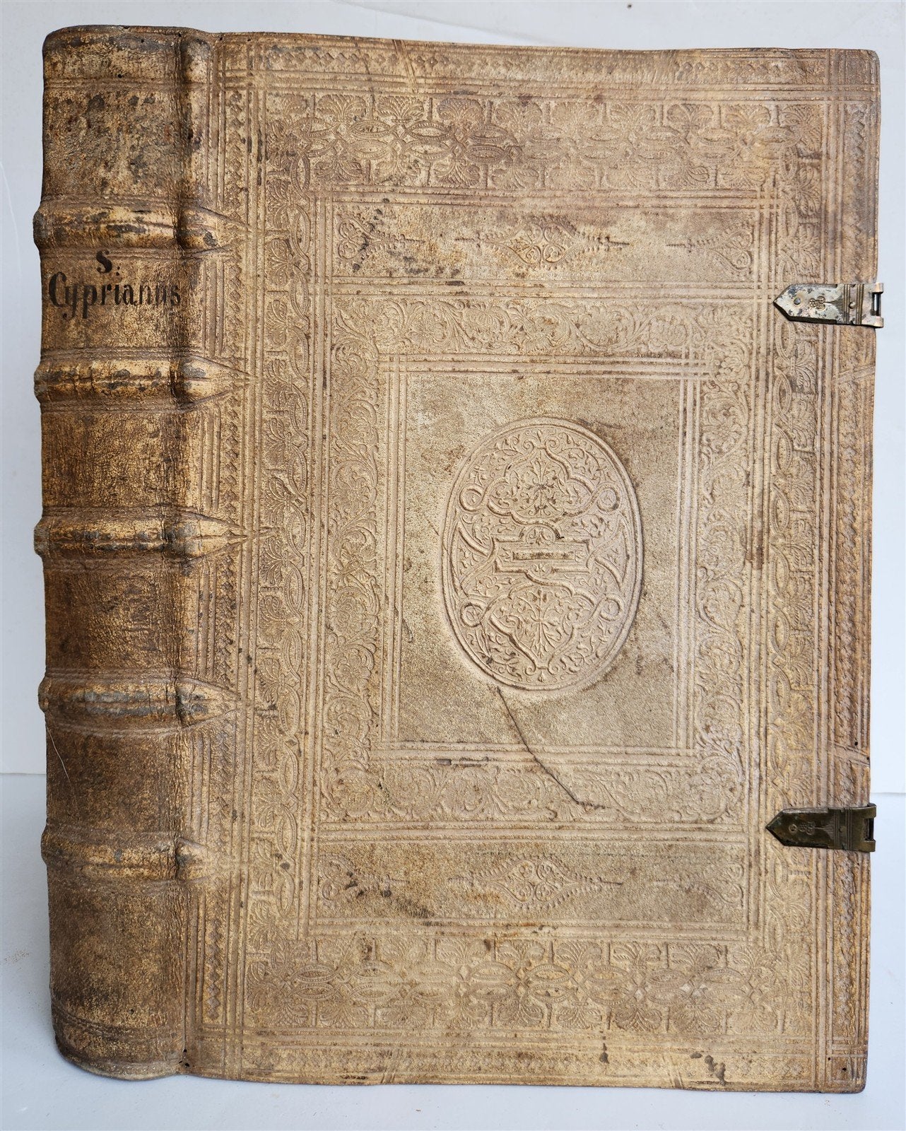 1649 ST. CYPRIAN OPERA antique HAND TOOLED PIGSKIN BOUND FOLIO