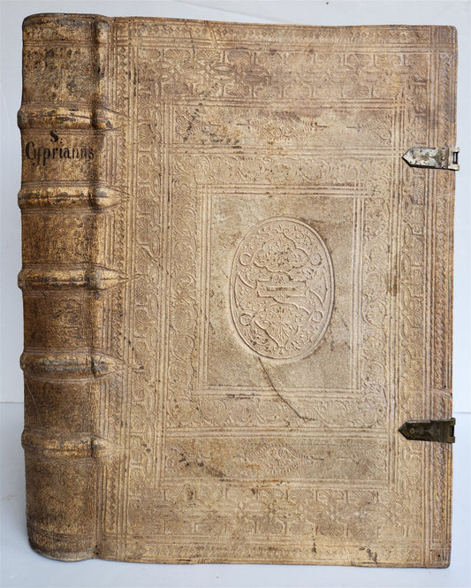 1649 ST. CYPRIAN OPERA antique HAND TOOLED PIGSKIN BOUND FOLIO