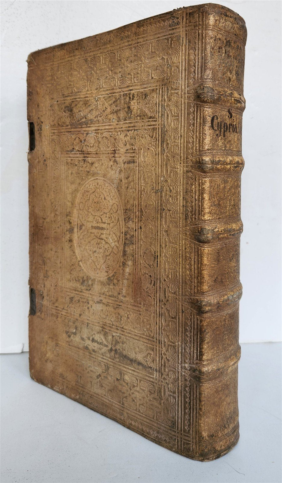 1649 ST. CYPRIAN OPERA antique HAND TOOLED PIGSKIN BOUND FOLIO
