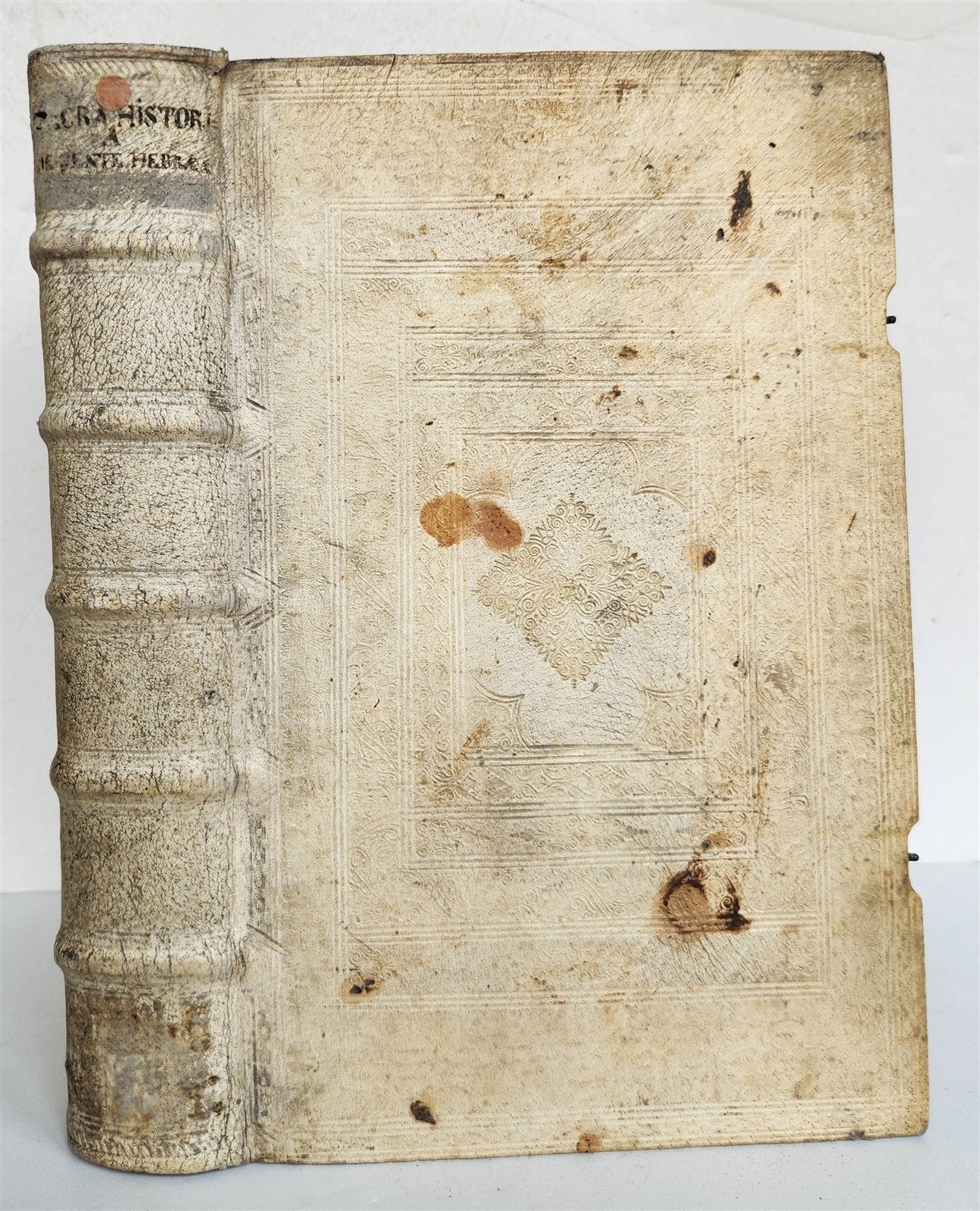 1700 SACRA de GENTIS HEBRAICAE GESTIS antique HAND TOOLED PIGSKIN BOUND FOLIO