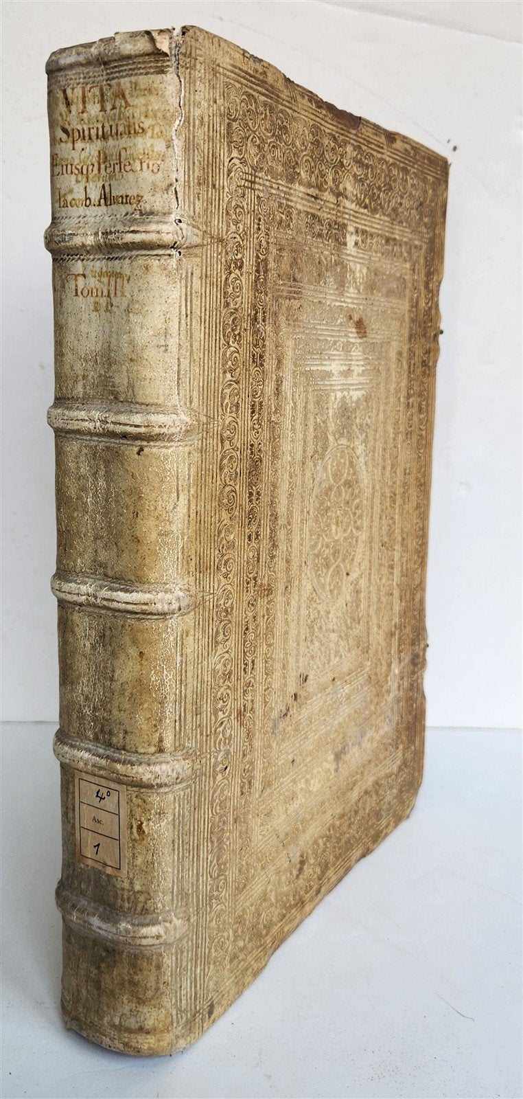 1617 De INQUISITIONE PACIS by JACOBI ALVAREZ antique HAND TOOLED PIGSKIN FOLIO