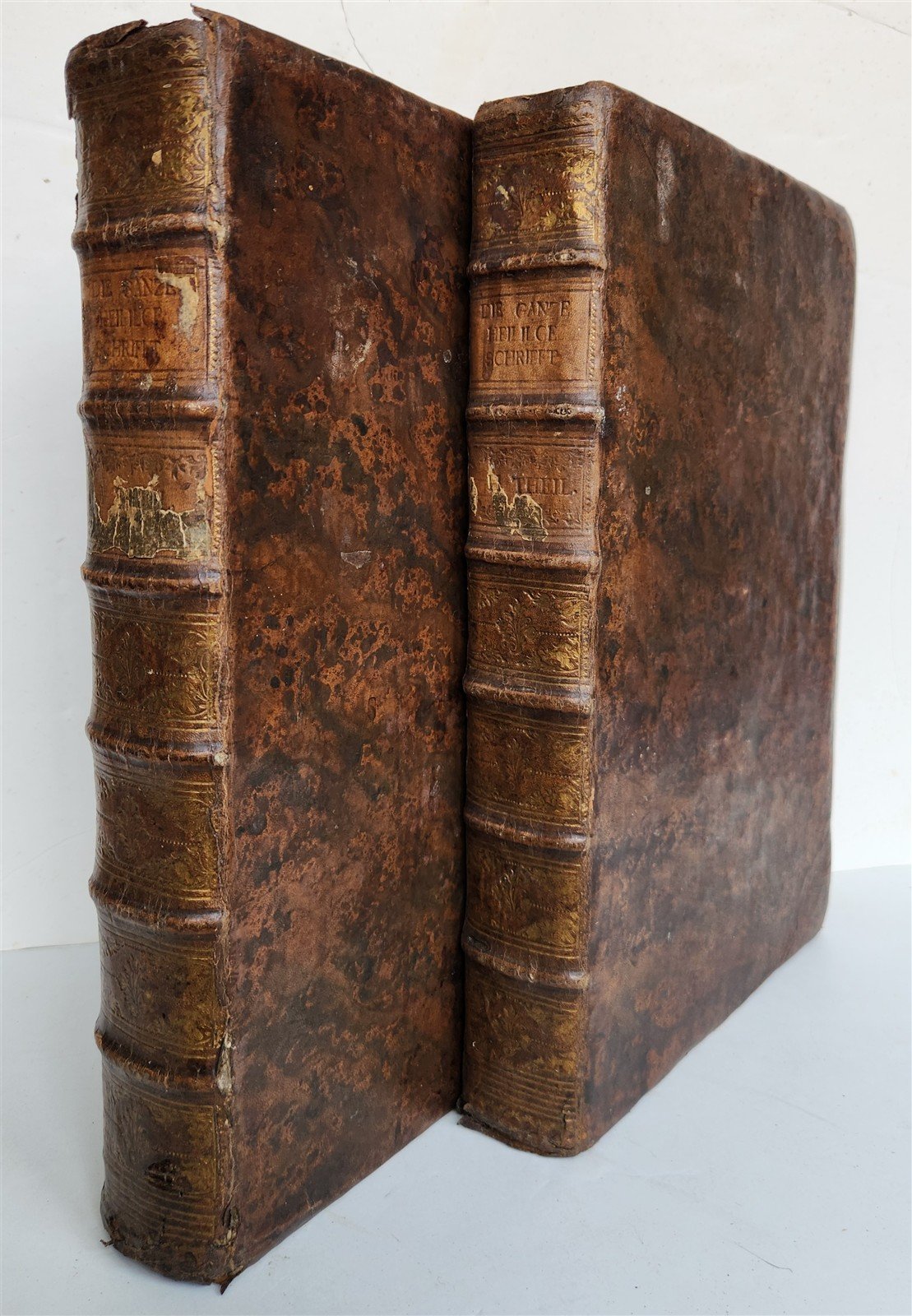 1734 BIBLE IN GERMAN ILLUSTRATED antique 2 FOLIO VOLUMES