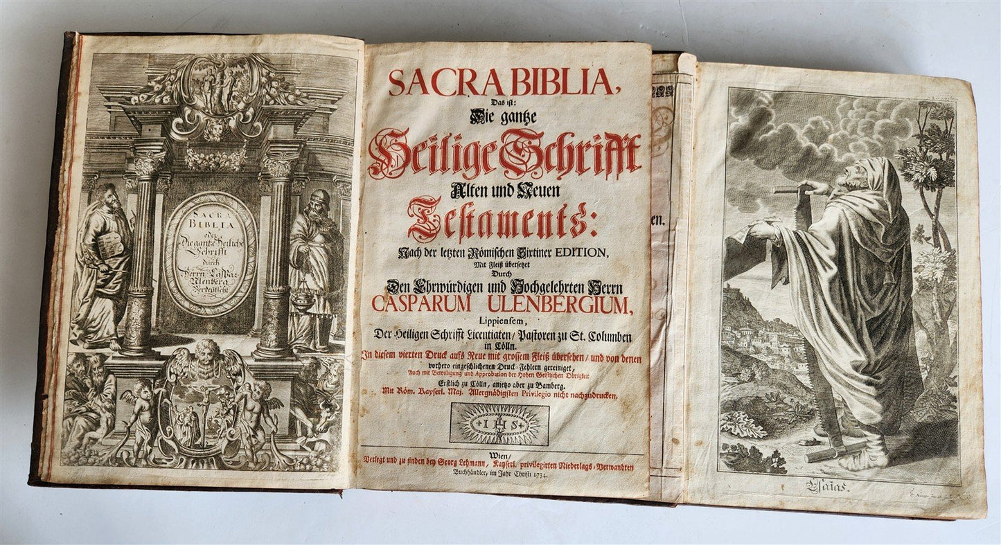 1734 BIBLE IN GERMAN ILLUSTRATED antique 2 FOLIO VOLUMES
