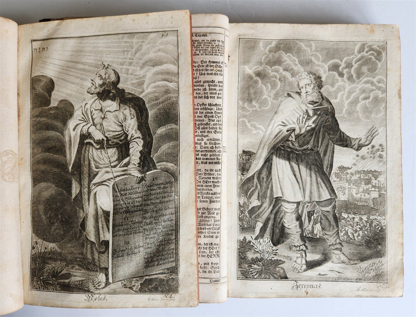 1734 BIBLE IN GERMAN ILLUSTRATED antique 2 FOLIO VOLUMES