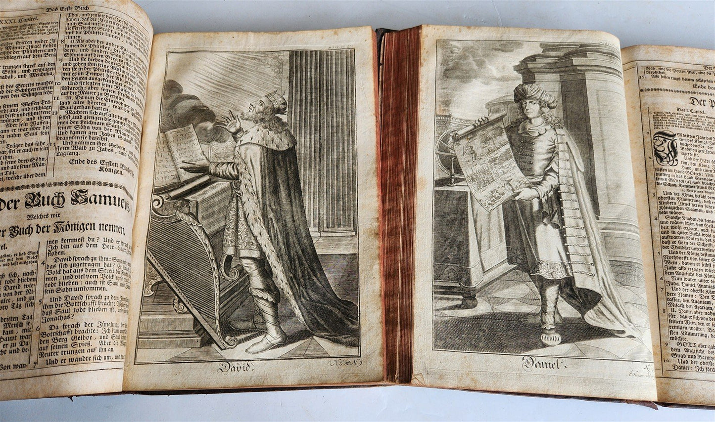 1734 BIBLE IN GERMAN ILLUSTRATED antique 2 FOLIO VOLUMES