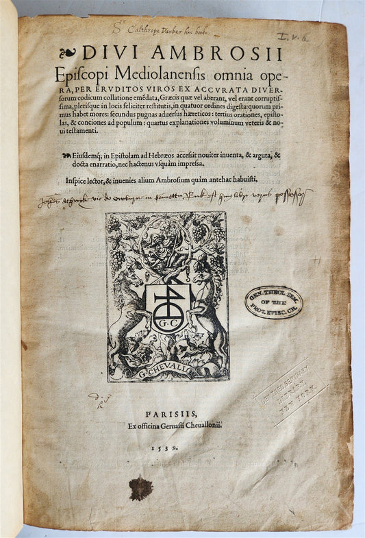 1539 DIVI AMBROSII OMNIA OPERA antique 16th CENTURY MASSIVE FOLIO