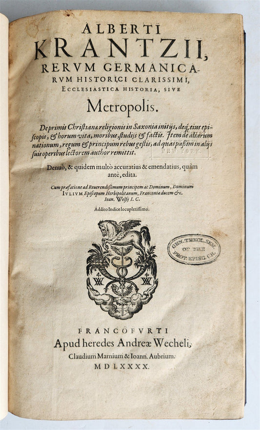 1590 CHURCH HISTORY of LOWER SAXONY in LATIN antique 16th CENTURY FOLIO