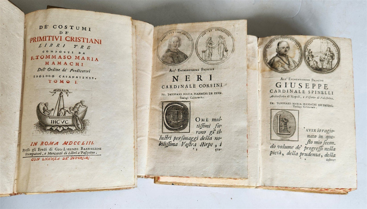 1753 ILLUSTRATED TORTURE & EXECUTION of EARLY CHRISTIANS antique 3 VOLS vellum