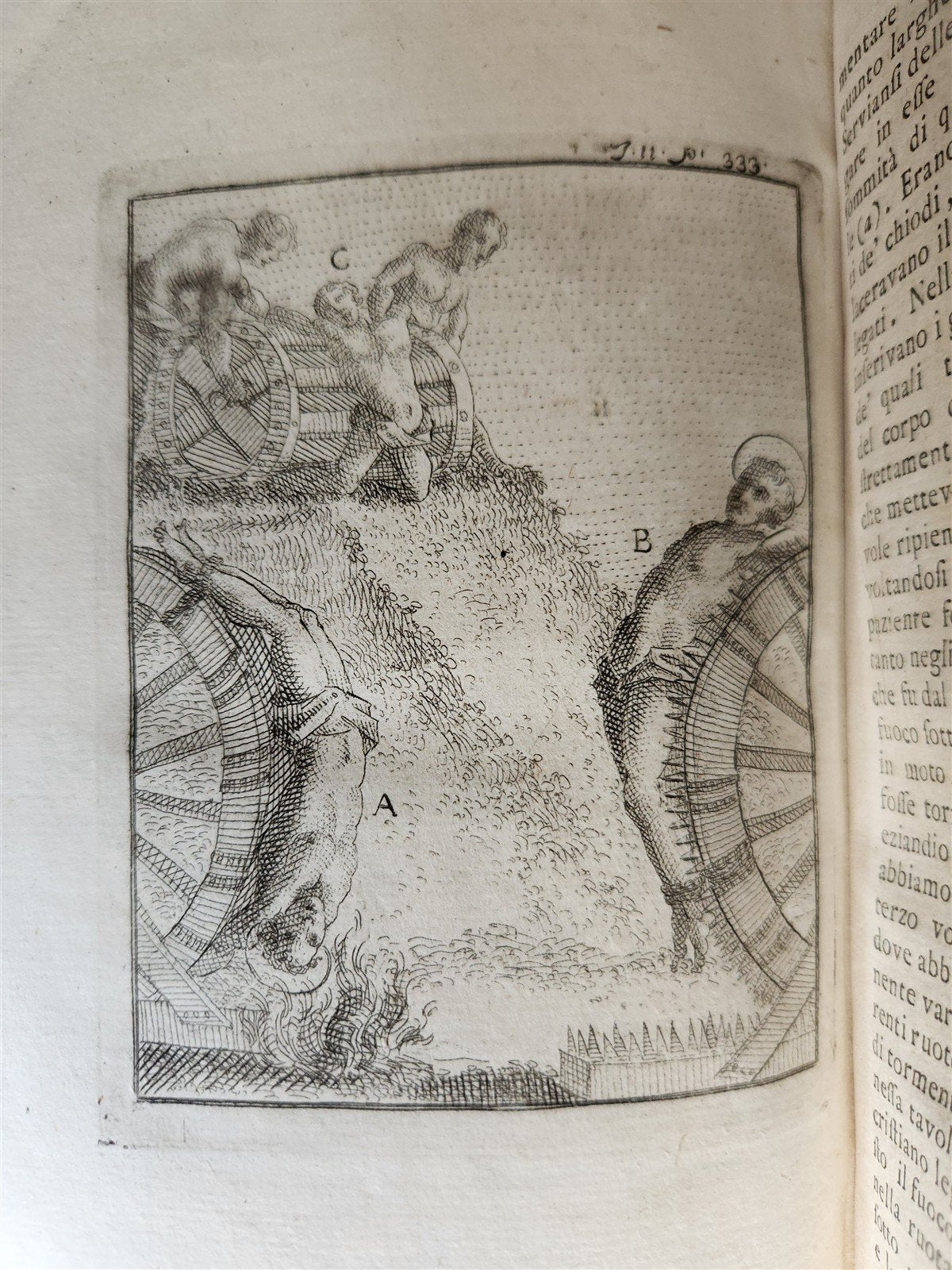 1753 ILLUSTRATED TORTURE & EXECUTION of EARLY CHRISTIANS antique 3 VOLS vellum