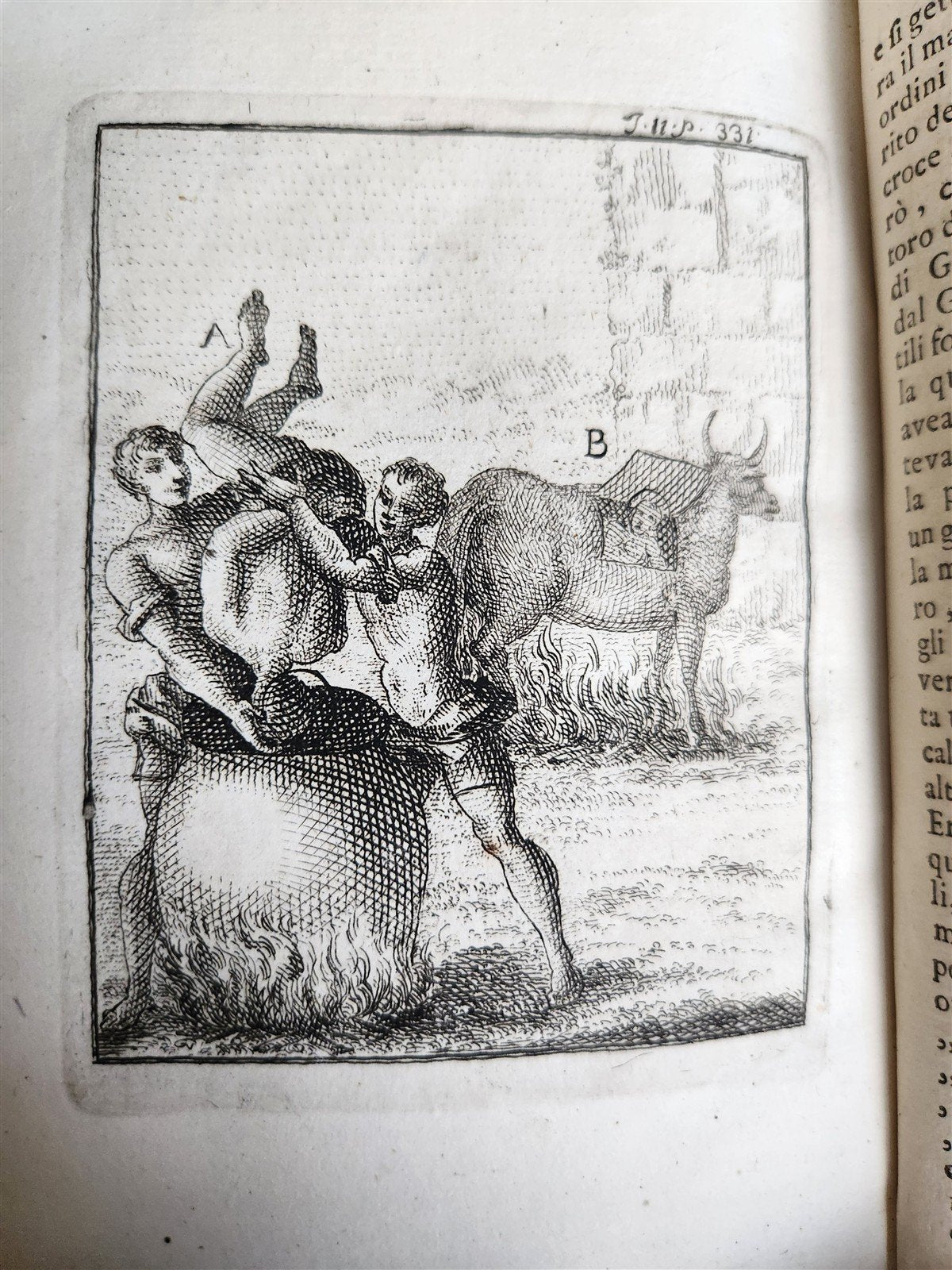 1753 ILLUSTRATED TORTURE & EXECUTION of EARLY CHRISTIANS antique 3 VOLS vellum