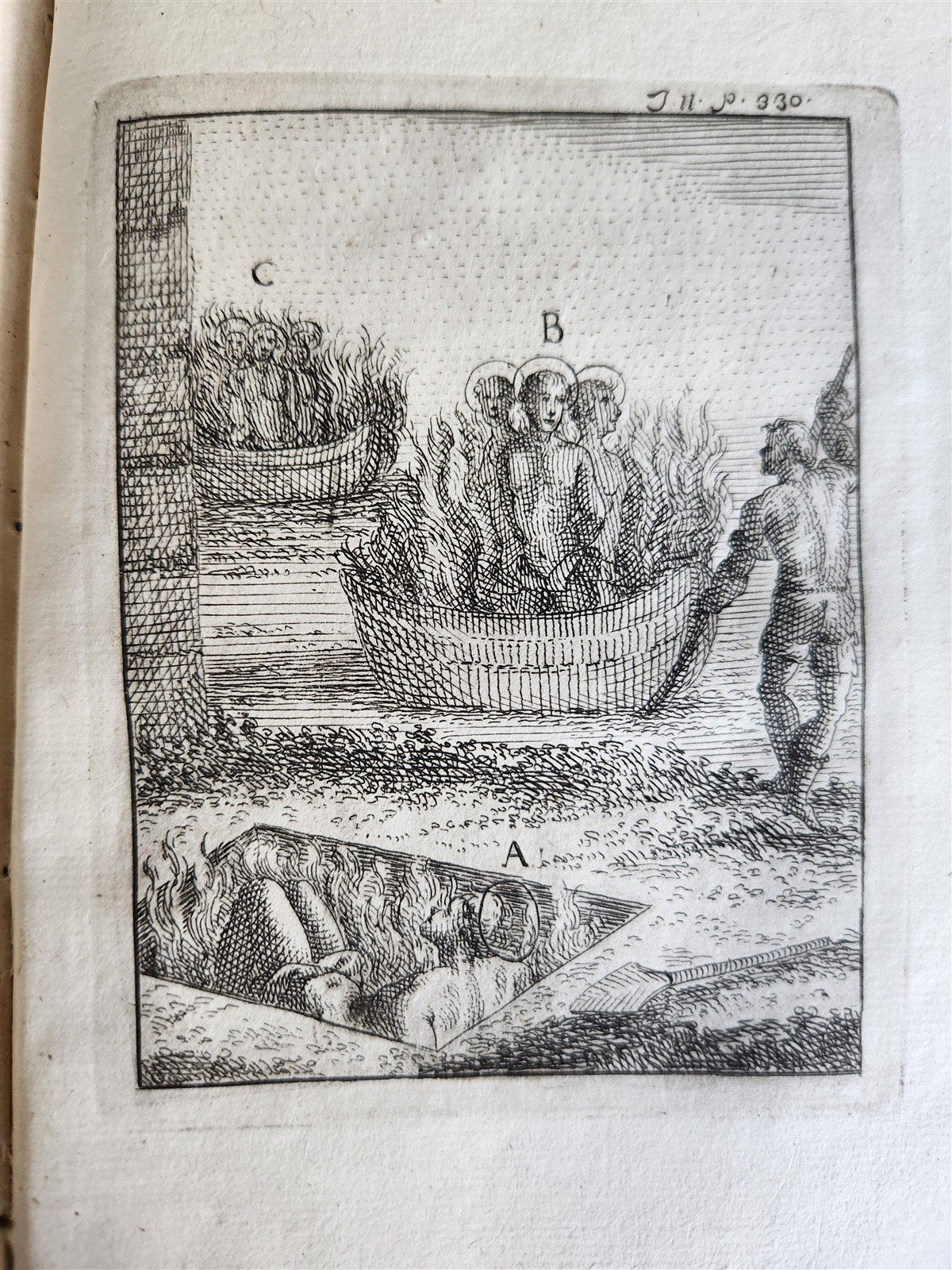 1753 ILLUSTRATED TORTURE & EXECUTION of EARLY CHRISTIANS antique 3 VOLS vellum