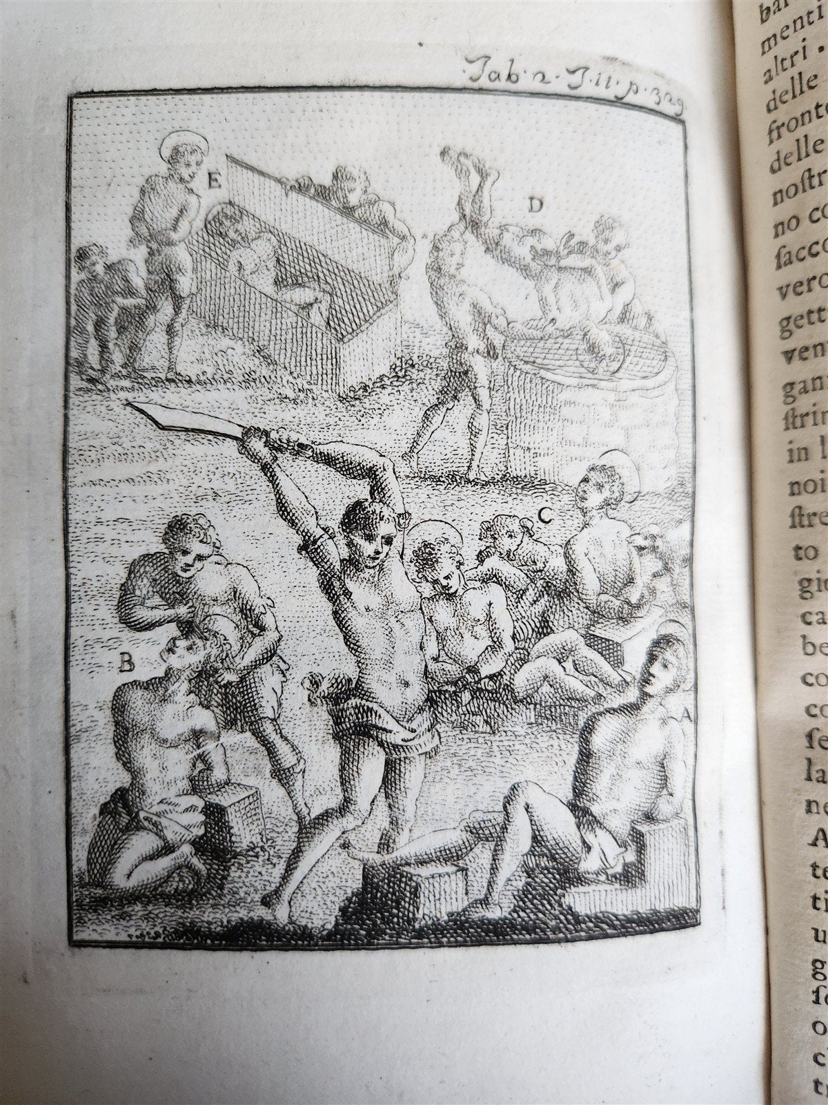 1753 ILLUSTRATED TORTURE & EXECUTION of EARLY CHRISTIANS antique 3 VOLS vellum