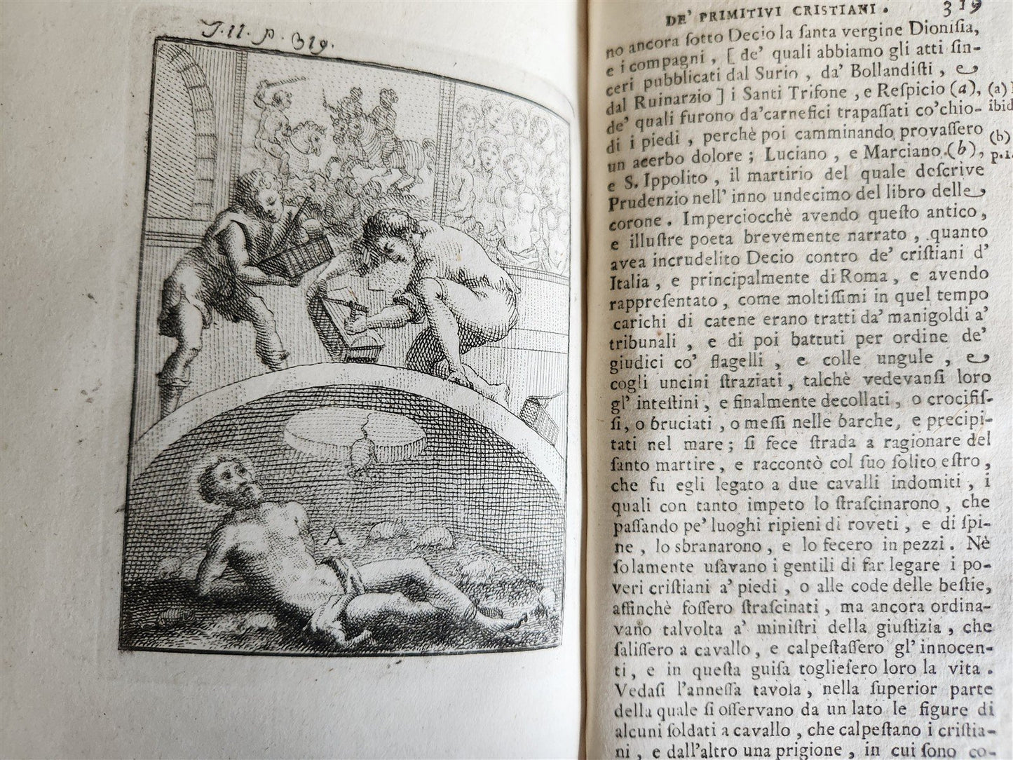 1753 ILLUSTRATED TORTURE & EXECUTION of EARLY CHRISTIANS antique 3 VOLS vellum