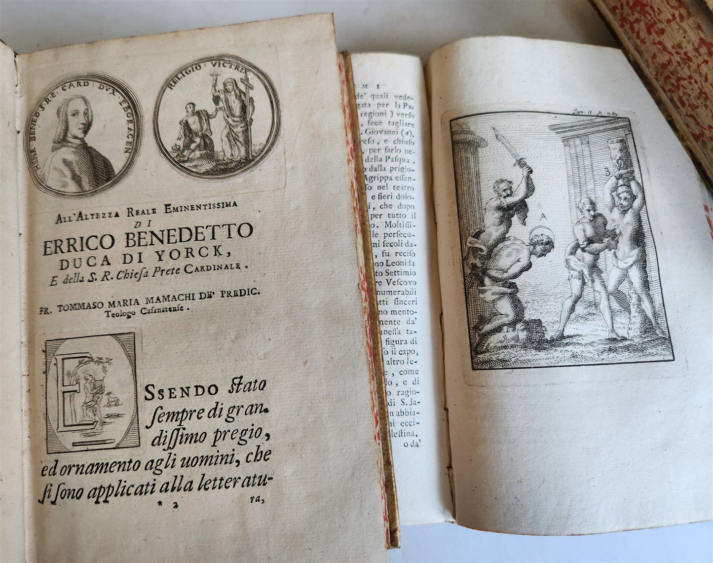 1753 ILLUSTRATED TORTURE & EXECUTION of EARLY CHRISTIANS antique 3 VOLS vellum