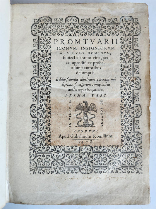 1578 NOTABLE MEN BIOGRAPHIES ILLUSTRATED antique Promtuarii iconum VELLUM 16th C