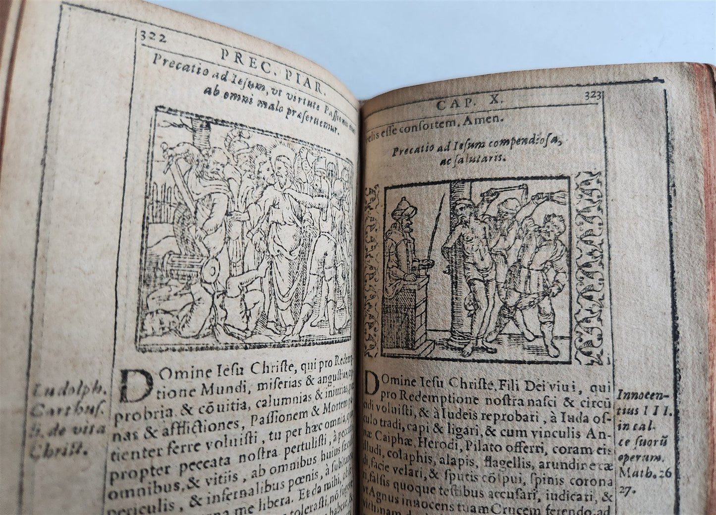 1588 THEOLOGY antique ILLUSTRATED w/ 93 WOODCUT ENGRAVINGS PIGSKIN BINDING