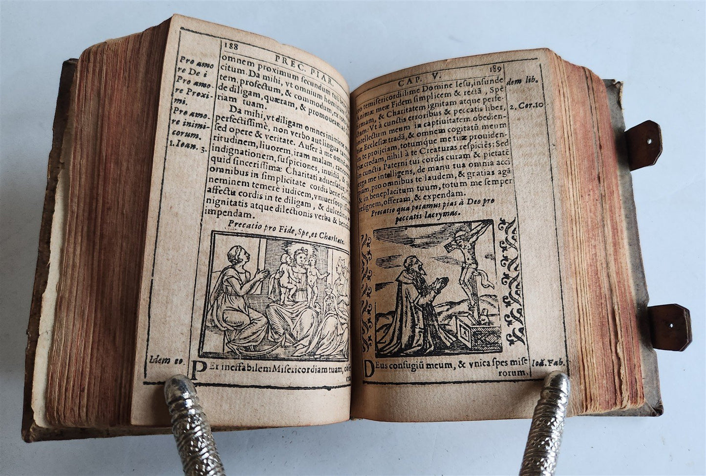 1588 THEOLOGY antique ILLUSTRATED w/ 93 WOODCUT ENGRAVINGS PIGSKIN BINDING