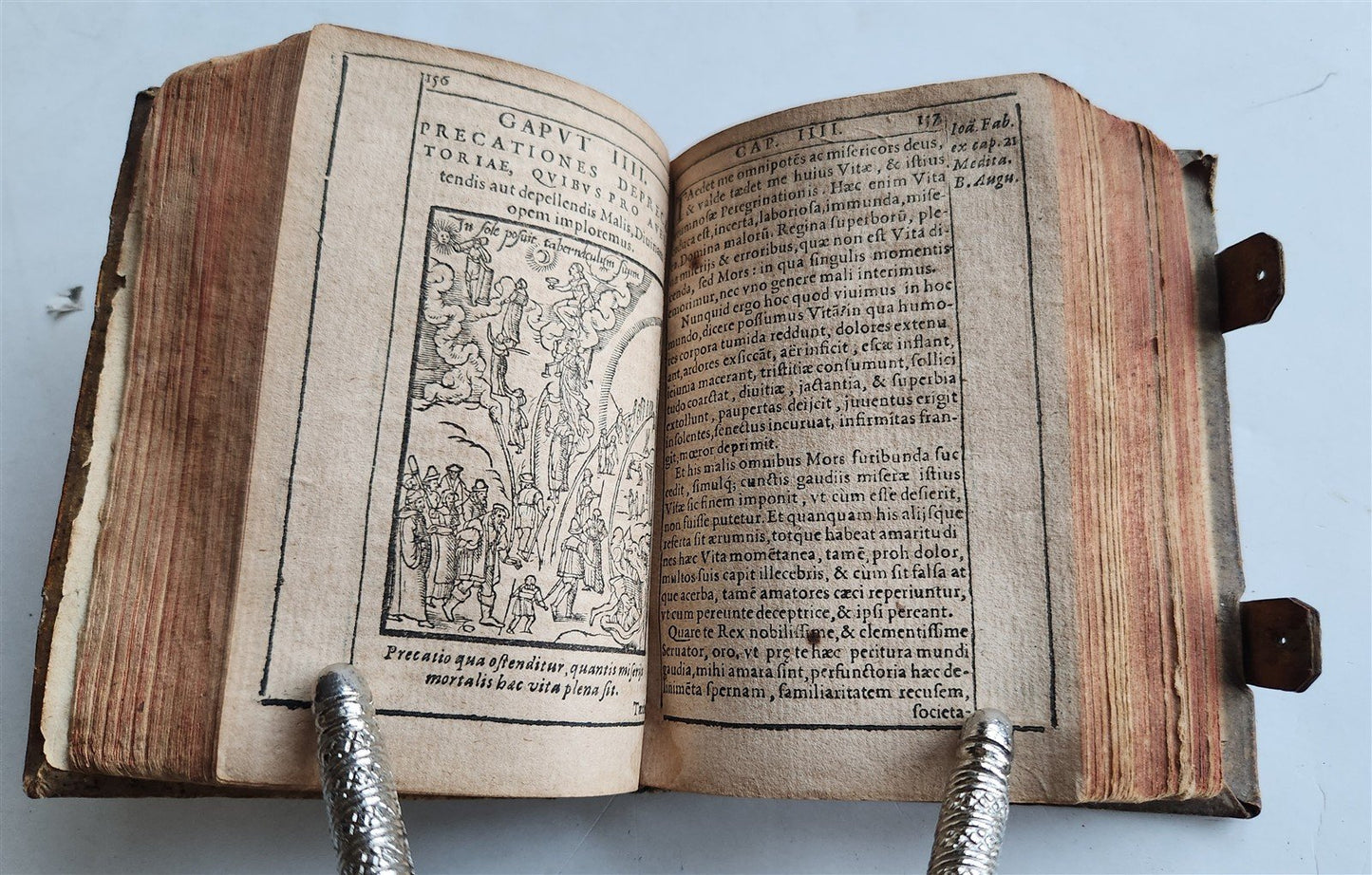 1588 THEOLOGY antique ILLUSTRATED w/ 93 WOODCUT ENGRAVINGS PIGSKIN BINDING