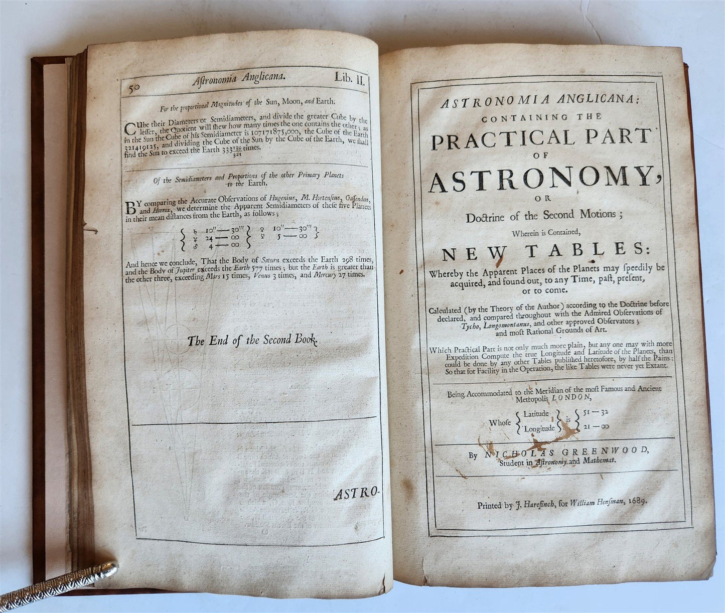 1699 ASTRONOMIA ANGLICANA in ENGLISH by N. Greenwood antique ILLUSTRATED scarce