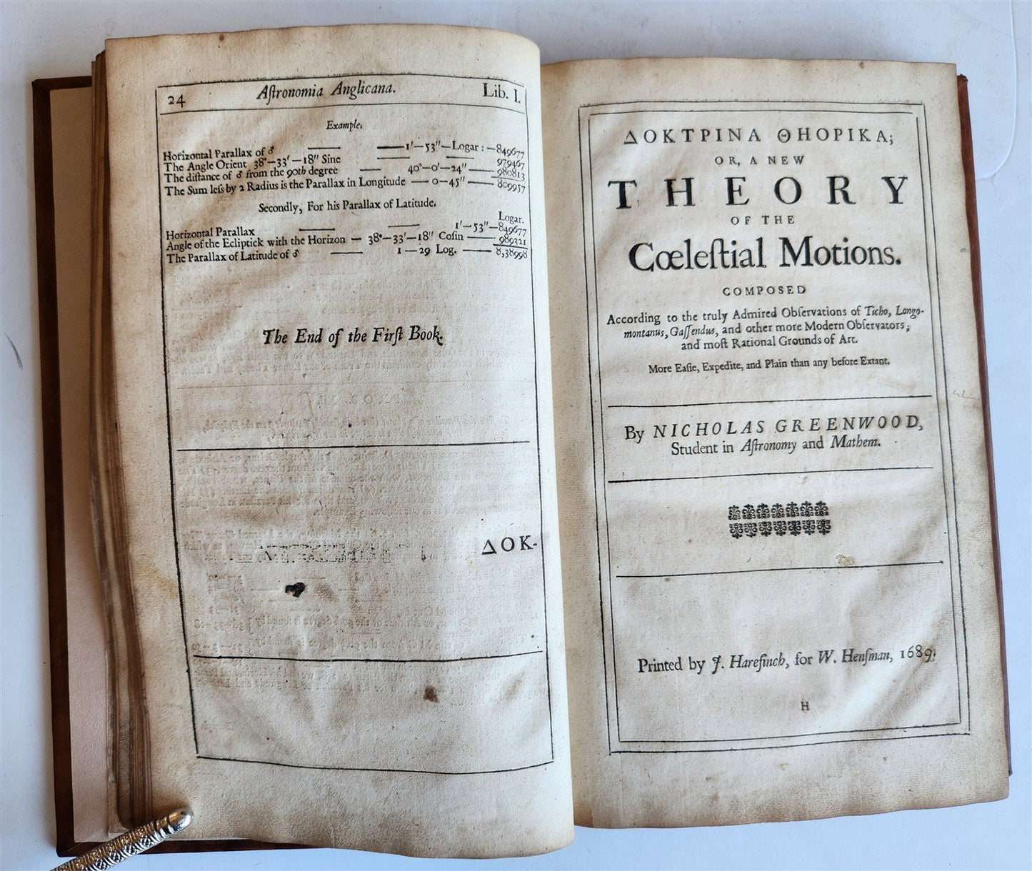1699 ASTRONOMIA ANGLICANA in ENGLISH by N. Greenwood antique ILLUSTRATED scarce