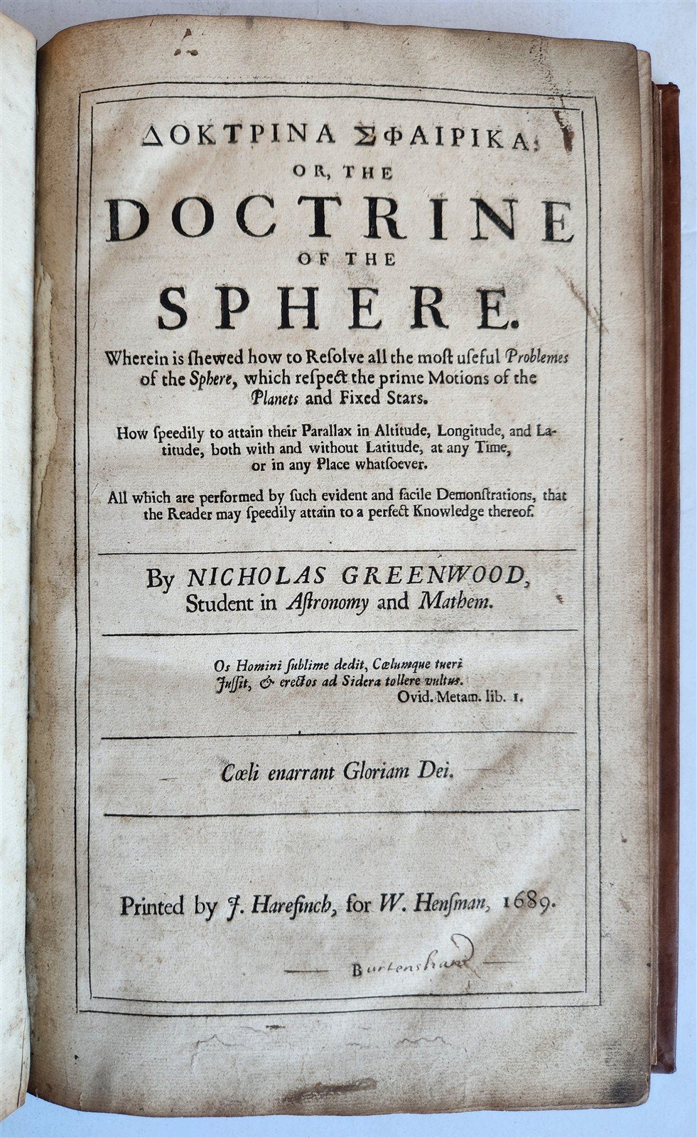 1699 ASTRONOMIA ANGLICANA in ENGLISH by N. Greenwood antique ILLUSTRATED scarce