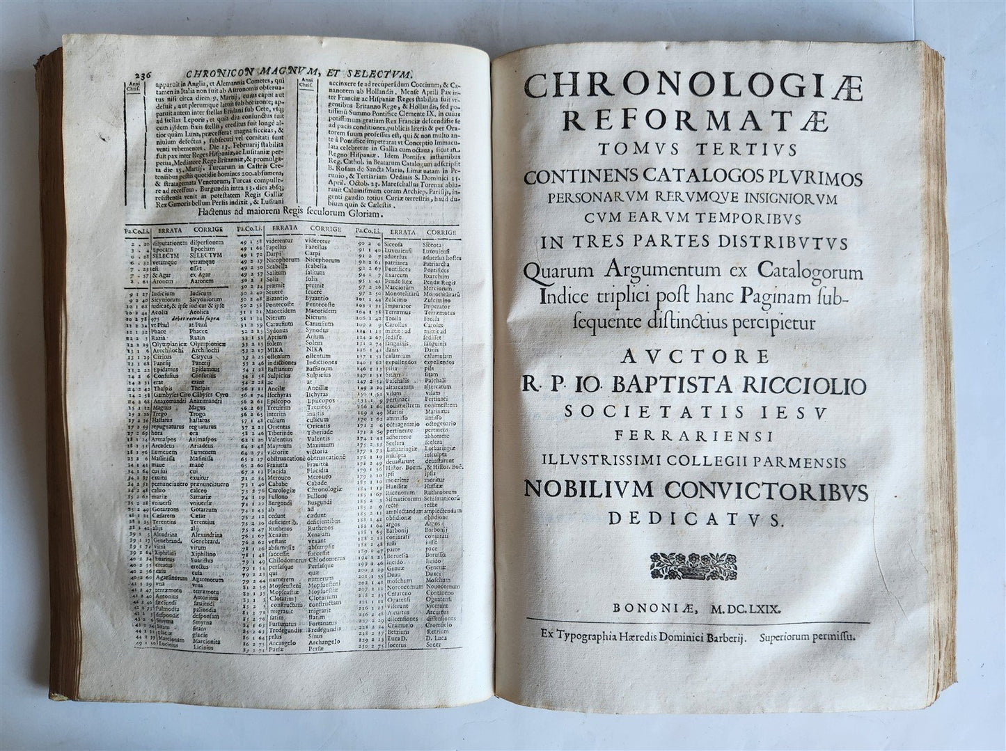 1669 CHRONOLOGIAE REFORMATAE by ASTRONOMER G. Riccioli antique 2 VELLUM FOLIOS