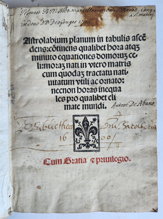 1502 ASTROLOGY POST-INCUNABUL ILLUSTRATED antique Astrolabium Planum by J.ENGEL